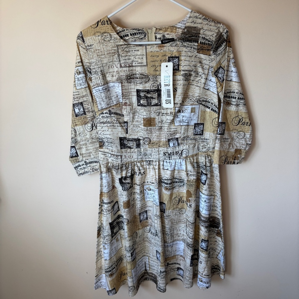 Retrolicious Women’s L Paris Postcard 3/4 Length Sleeve Cotton Dress 50s Style
